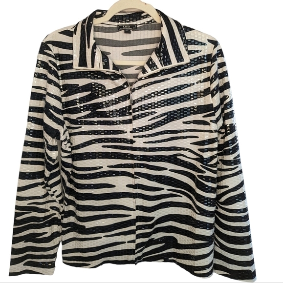 Lisa International Zebra Pattern Sequin Zipper Collared Jacket Size M - Picture 7 of 14